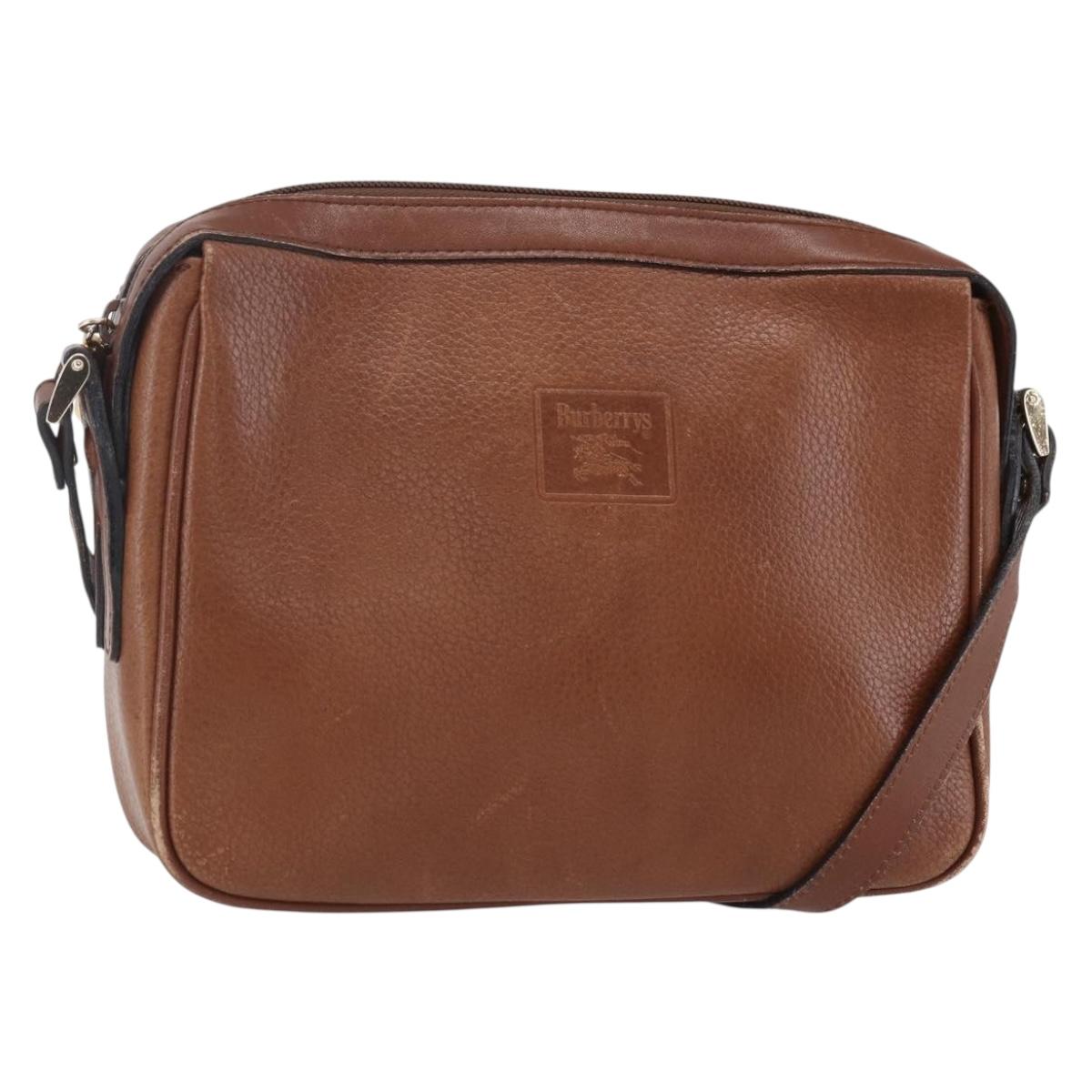 Burberrys Shoulder Bag Leather Brown Gold Auth ka247