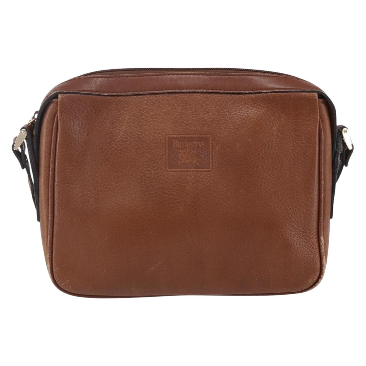 Burberrys Shoulder Bag Leather Brown Gold Auth ka247