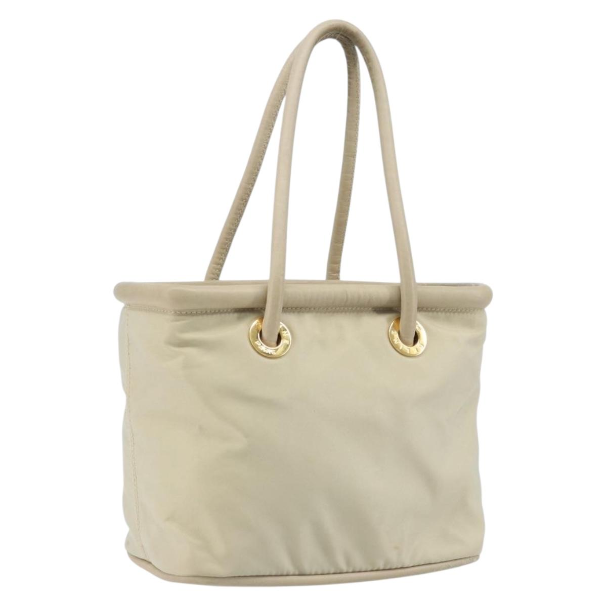 CELINE Hand Bag Nylon Beige Gold Auth ka2474