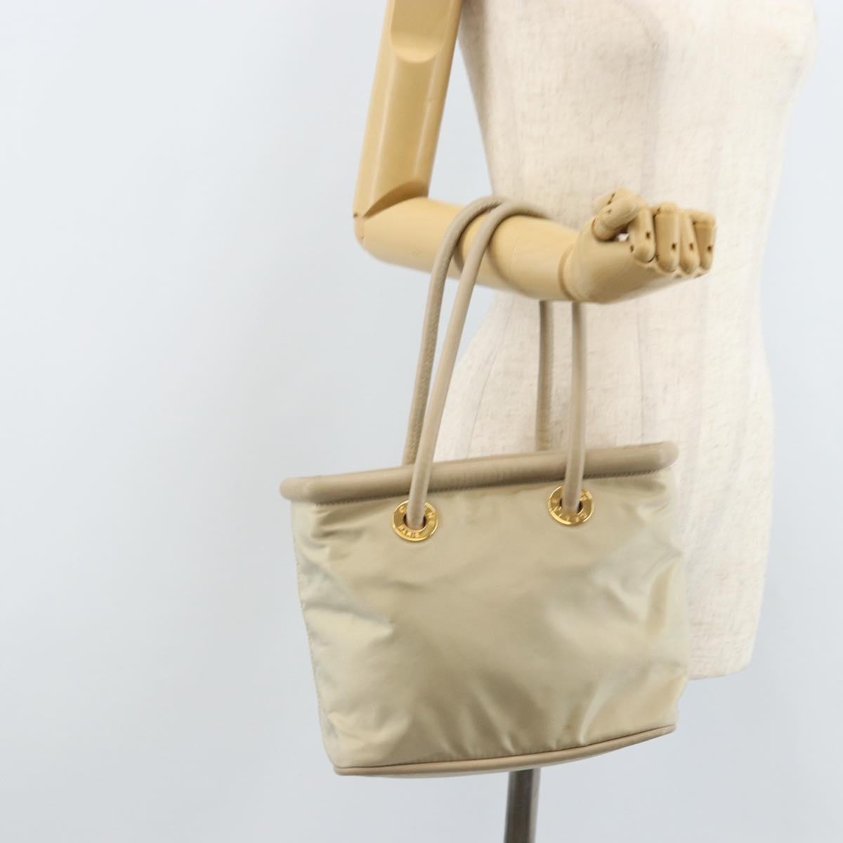 CELINE Hand Bag Nylon Beige Gold Auth ka2474