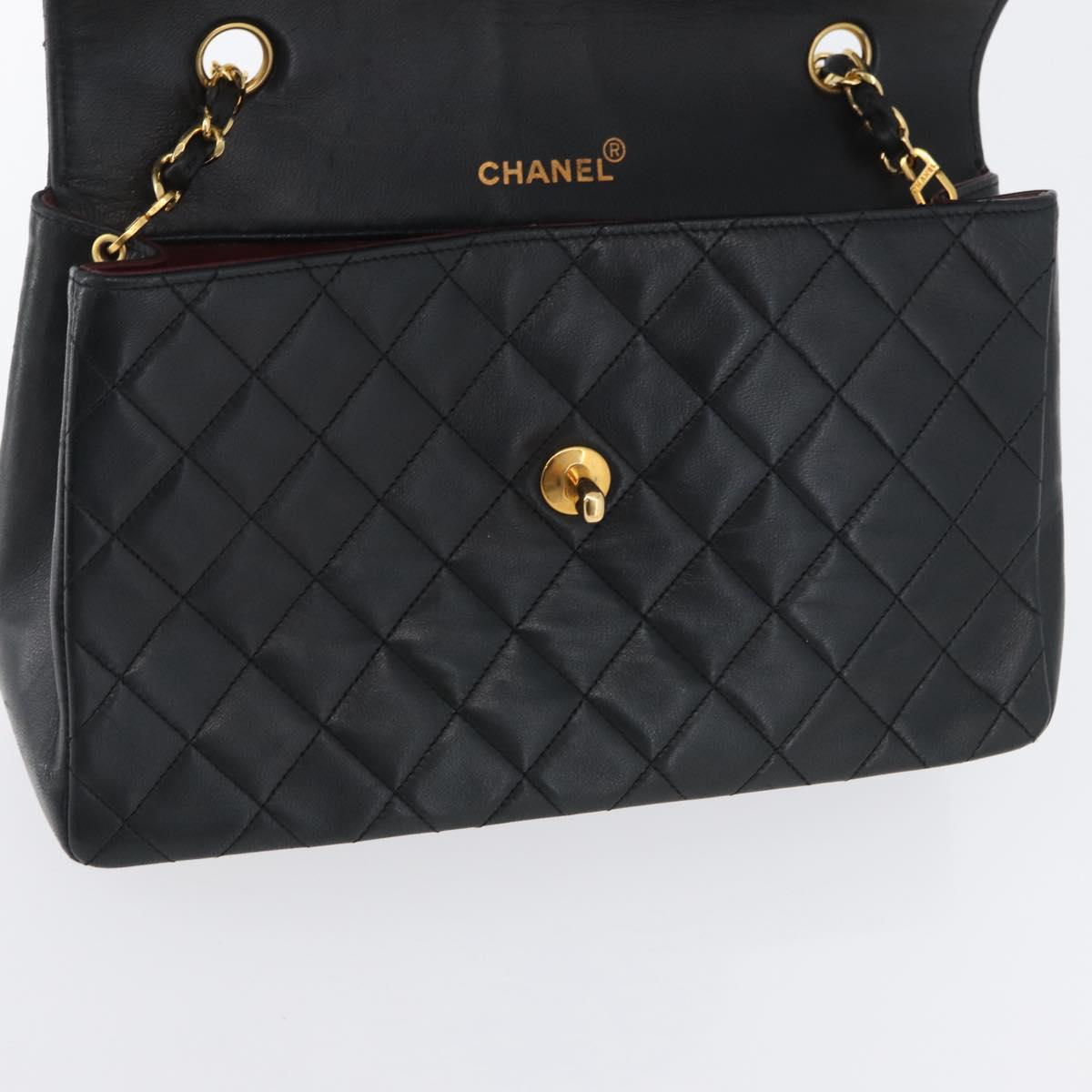 CHANEL Matelasse Chain Shoulder Bag Lamb Skin Black Gold CC Auth ka2483SAV