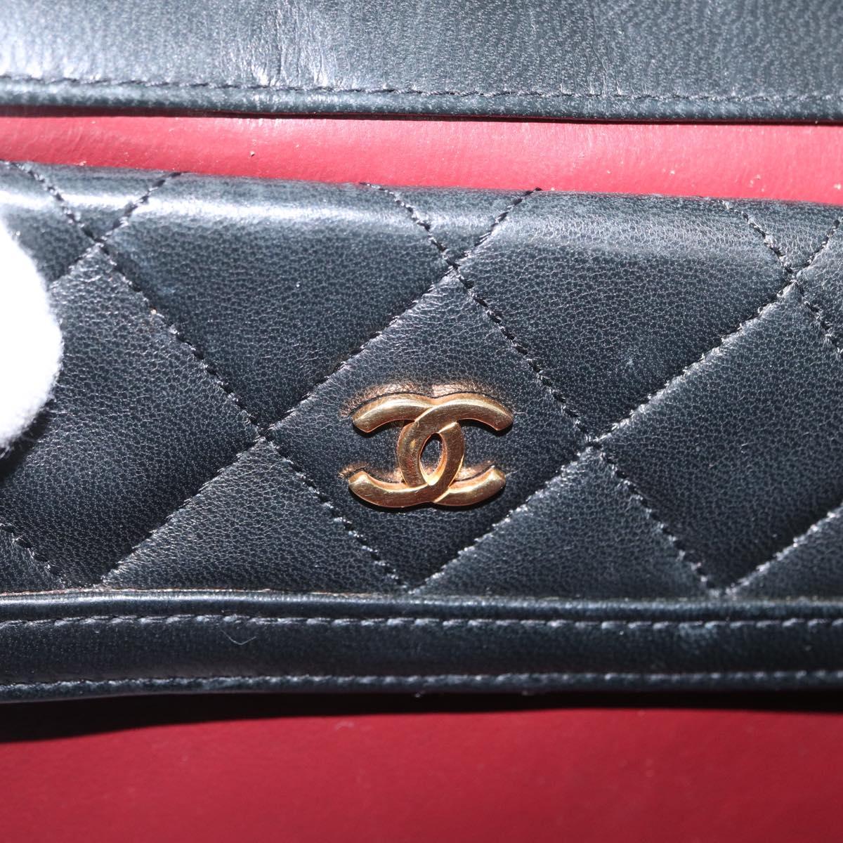 CHANEL Matelasse Chain Shoulder Bag Lamb Skin Black Gold CC Auth ka2483SAV