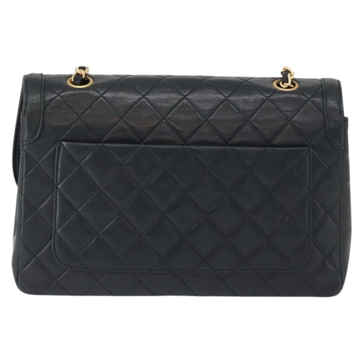 CHANEL Matelasse Chain Shoulder Bag Lamb Skin Black Gold CC Auth ka2483SAV