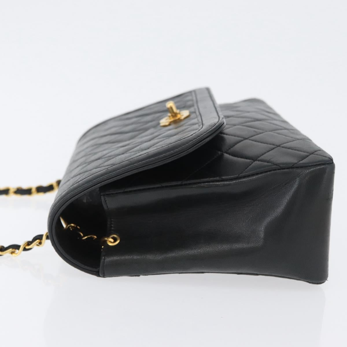 CHANEL Matelasse Chain Shoulder Bag Lamb Skin Black Gold CC Auth ka2483SAV