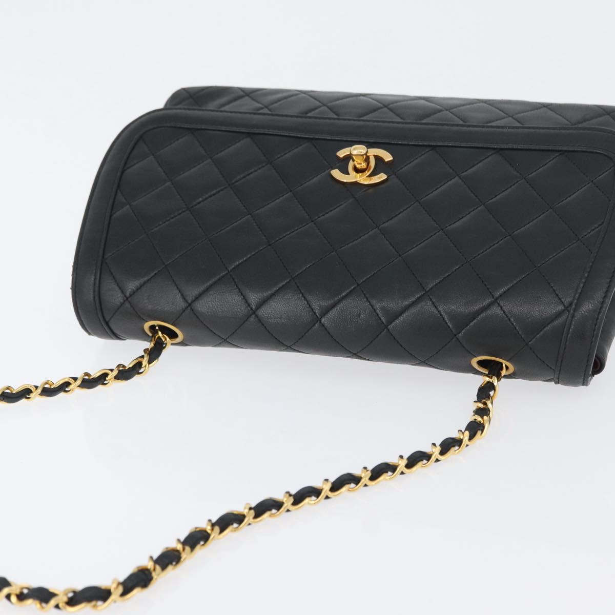CHANEL Matelasse Chain Shoulder Bag Lamb Skin Black Gold CC Auth ka2483SAV