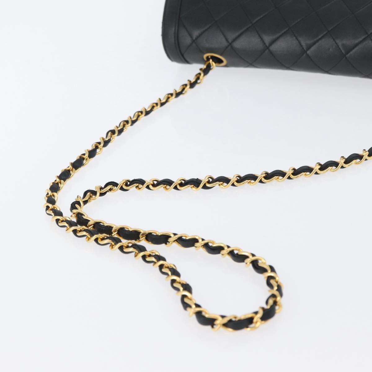 CHANEL Matelasse Chain Shoulder Bag Lamb Skin Black Gold CC Auth ka2483SAV