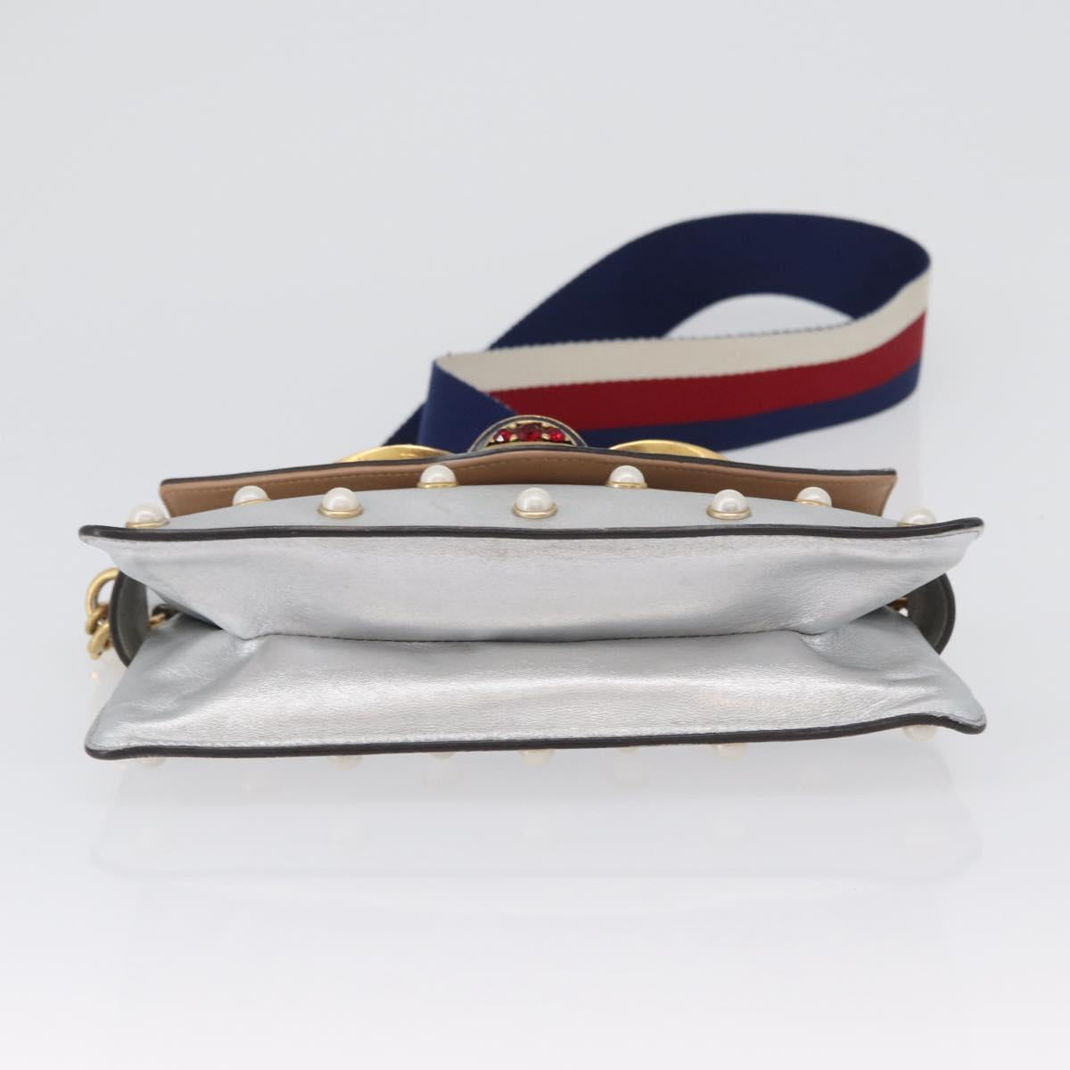 GUCCI Bamboo Chain Broadway Shoulder Bag Leather 2way Silver 453778 Auth ka2490V