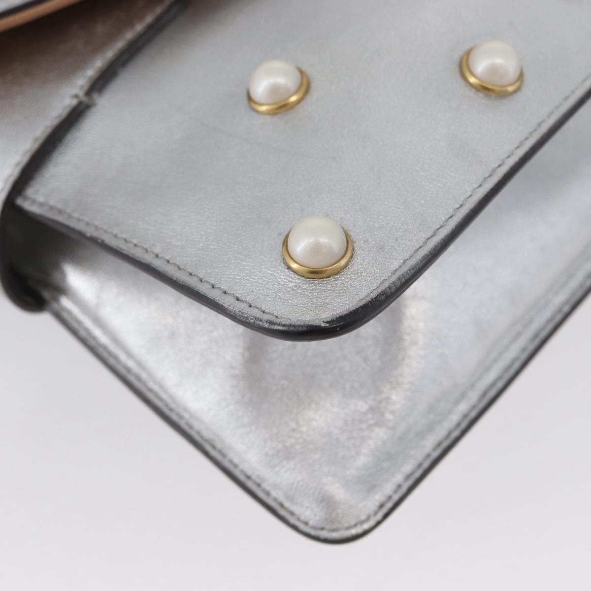 GUCCI Bamboo Chain Broadway Shoulder Bag Leather 2way Silver 453778 Auth ka2490V