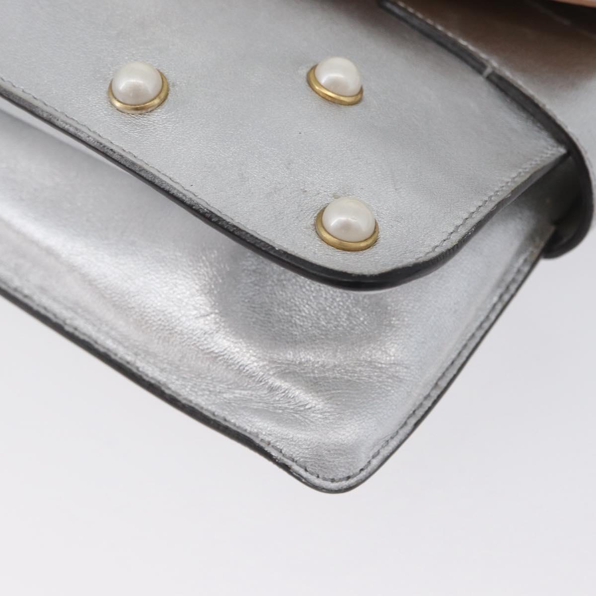 GUCCI Bamboo Chain Broadway Shoulder Bag Leather 2way Silver 453778 Auth ka2490V