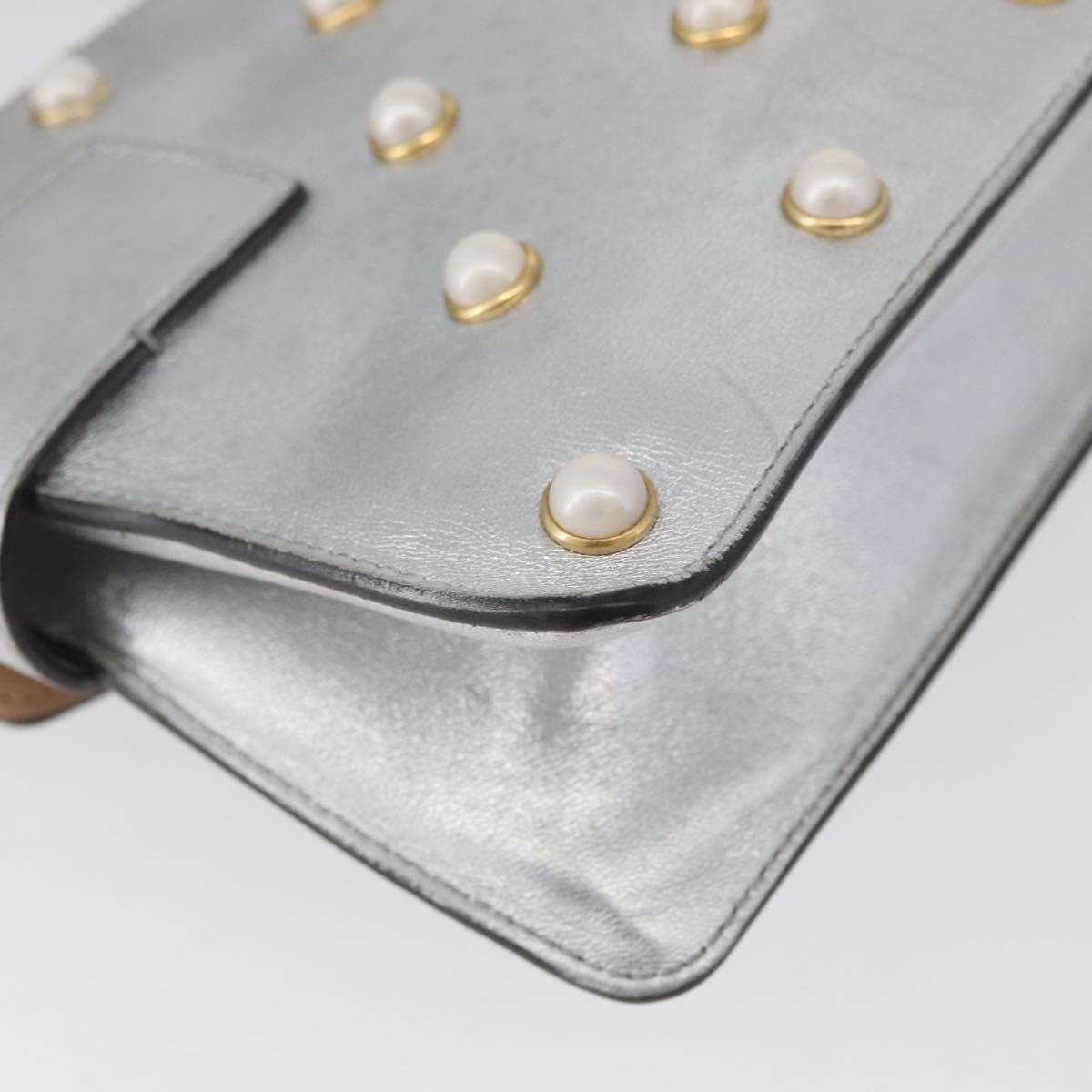 GUCCI Bamboo Chain Broadway Shoulder Bag Leather 2way Silver 453778 Auth ka2490V