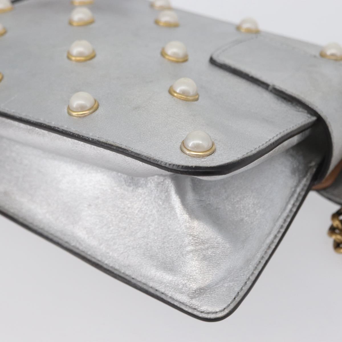 GUCCI Bamboo Chain Broadway Shoulder Bag Leather 2way Silver 453778 Auth ka2490V