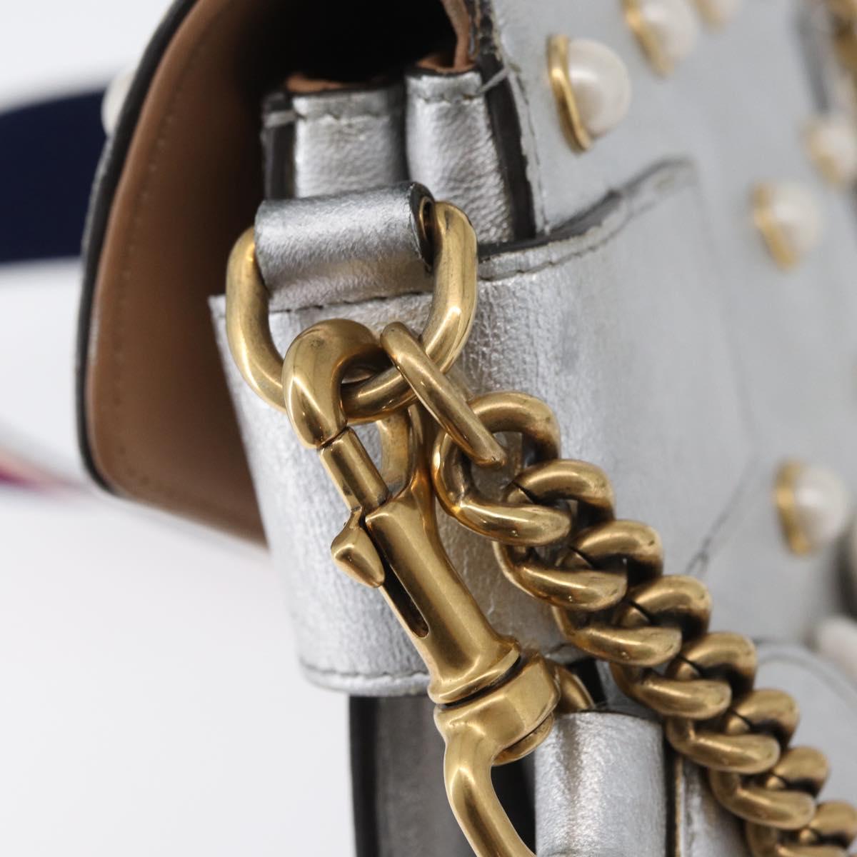 GUCCI Bamboo Chain Broadway Shoulder Bag Leather 2way Silver 453778 Auth ka2490V