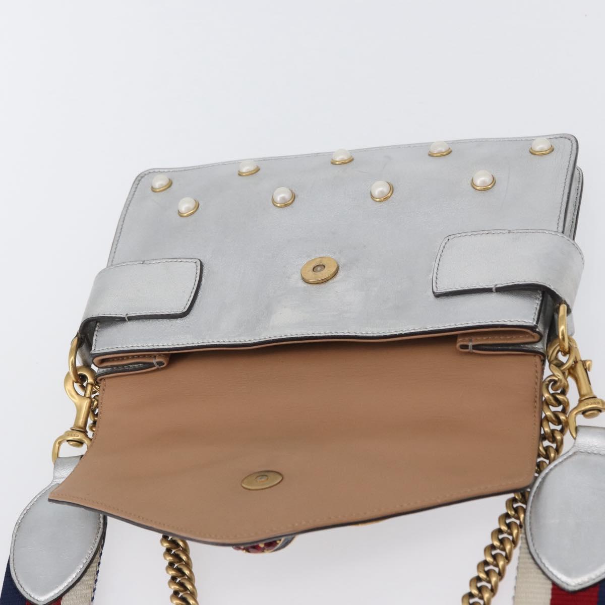 GUCCI Bamboo Chain Broadway Shoulder Bag Leather 2way Silver 453778 Auth ka2490V