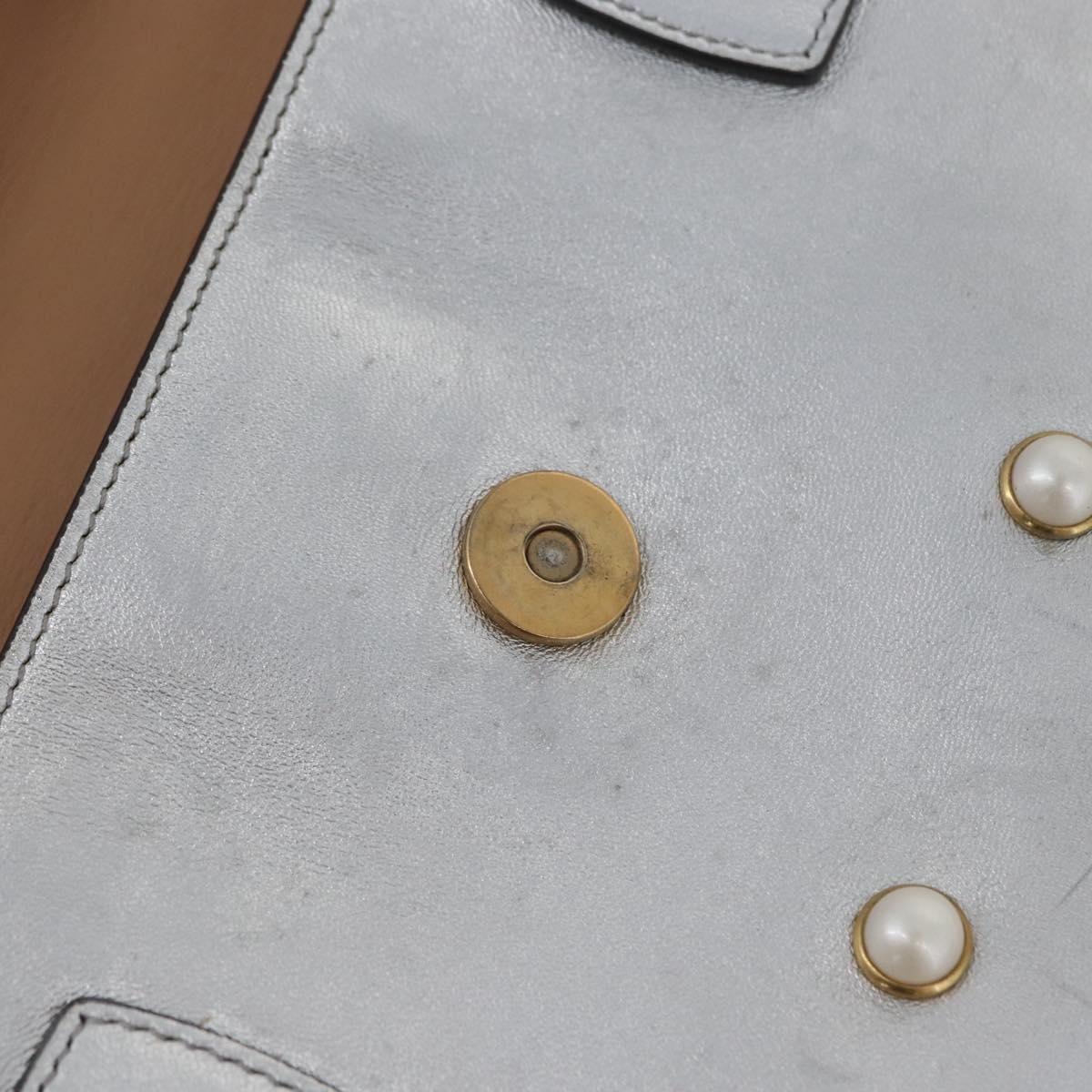 GUCCI Bamboo Chain Broadway Shoulder Bag Leather 2way Silver 453778 Auth ka2490V