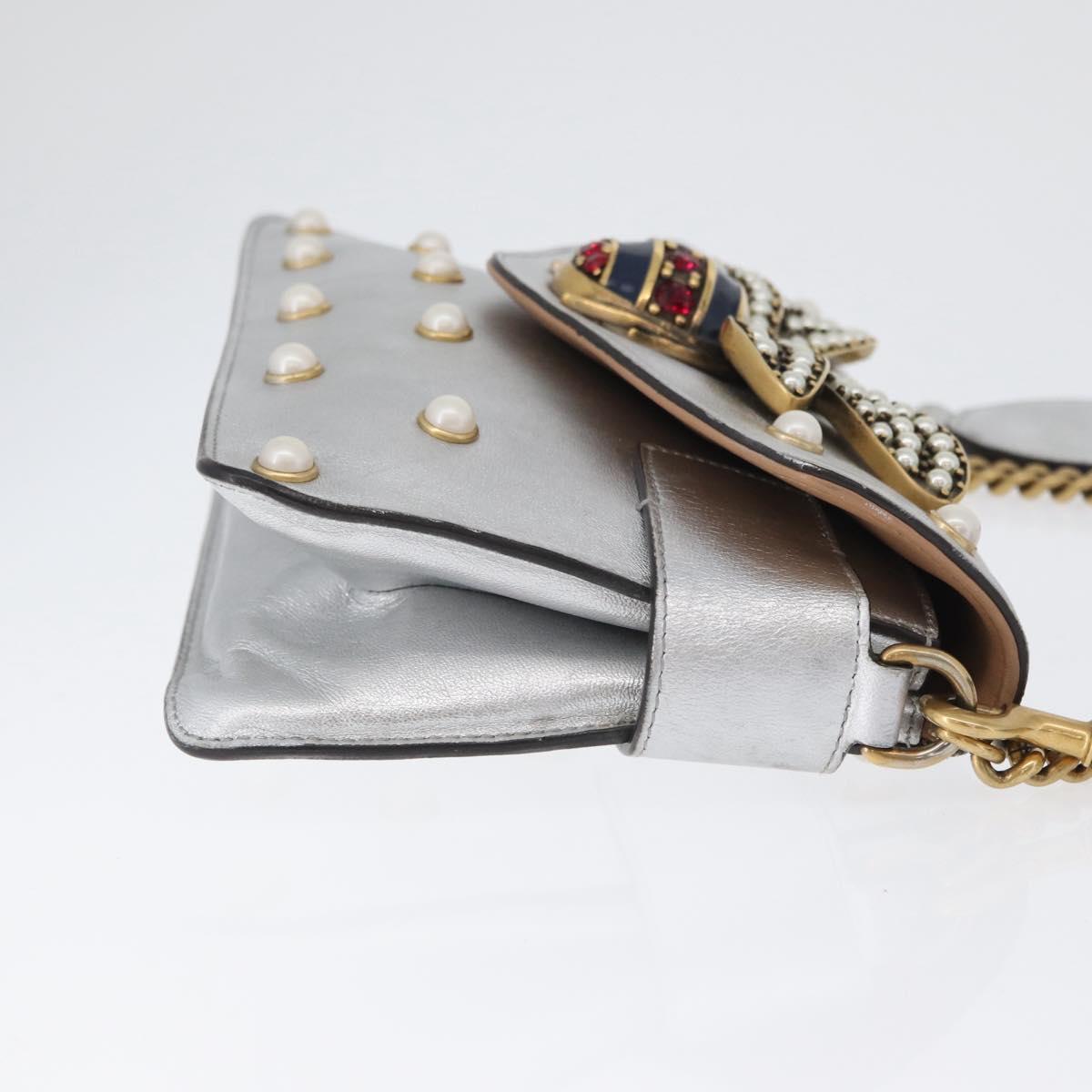 GUCCI Bamboo Chain Broadway Shoulder Bag Leather 2way Silver 453778 Auth ka2490V