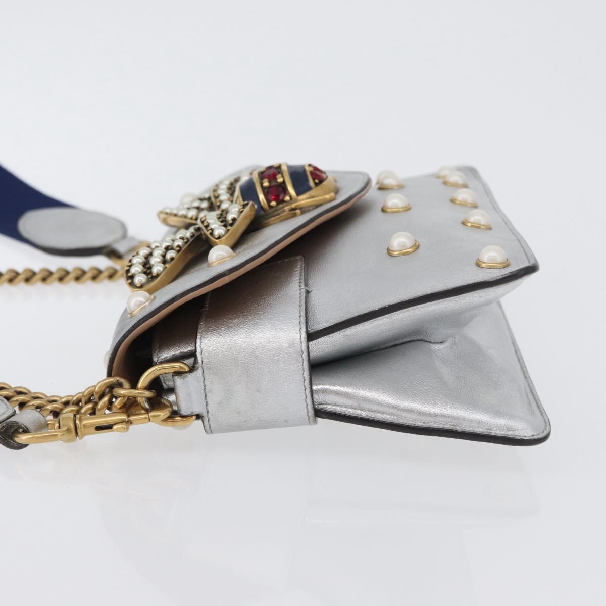 GUCCI Bamboo Chain Broadway Shoulder Bag Leather 2way Silver 453778 Auth ka2490V