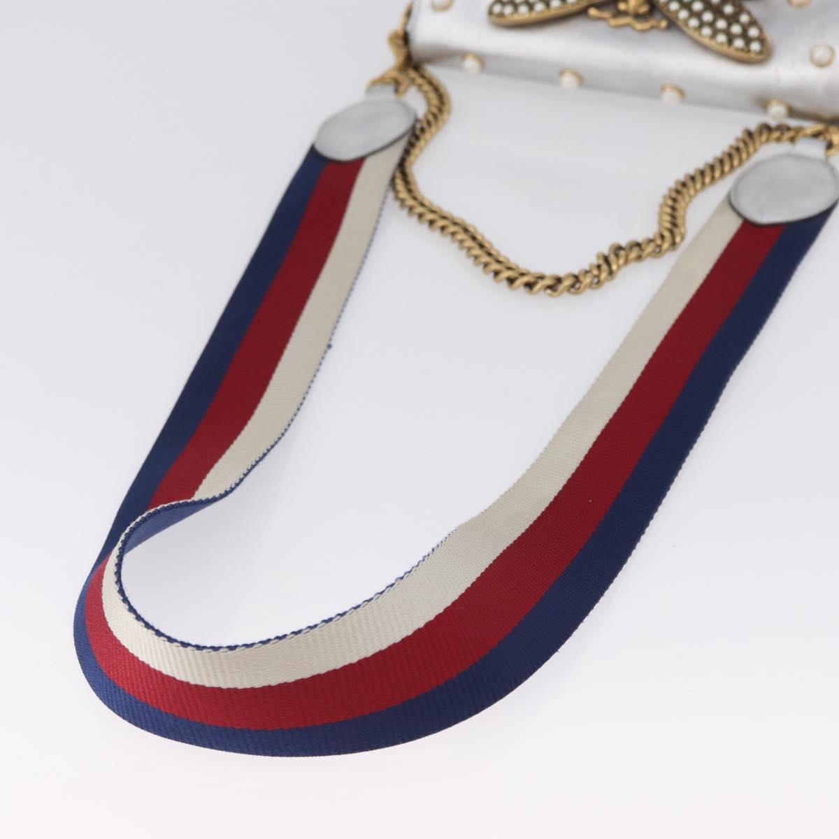 GUCCI Bamboo Chain Broadway Shoulder Bag Leather 2way Silver 453778 Auth ka2490V