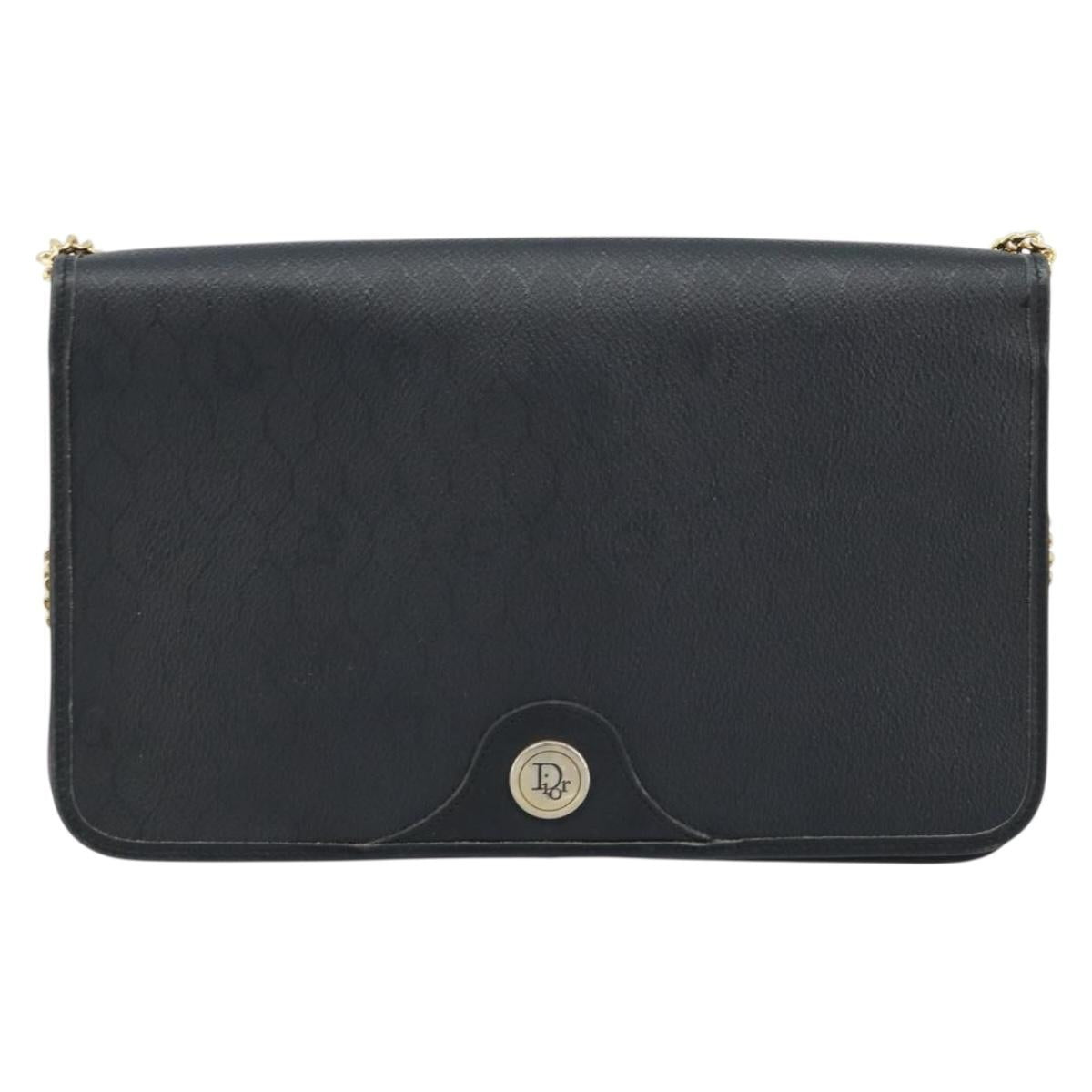 Christian Dior Honeycomb Canvas Chain Shoulder Bag PVC Black Gold Auth ka2491
