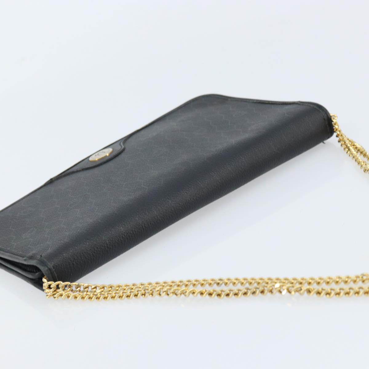 Christian Dior Honeycomb Canvas Chain Shoulder Bag PVC Black Gold Auth ka2491