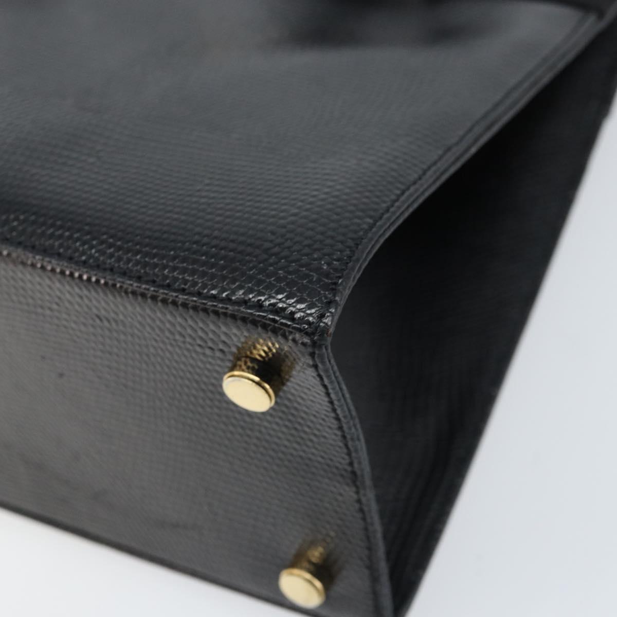 Salvatore Ferragamo Vala Hand Bag Leather Black Gold Auth ka2505