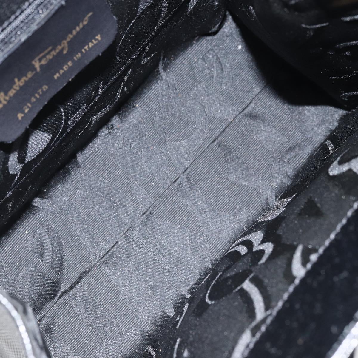 Salvatore Ferragamo Vala Hand Bag Leather Black Gold Auth ka2505