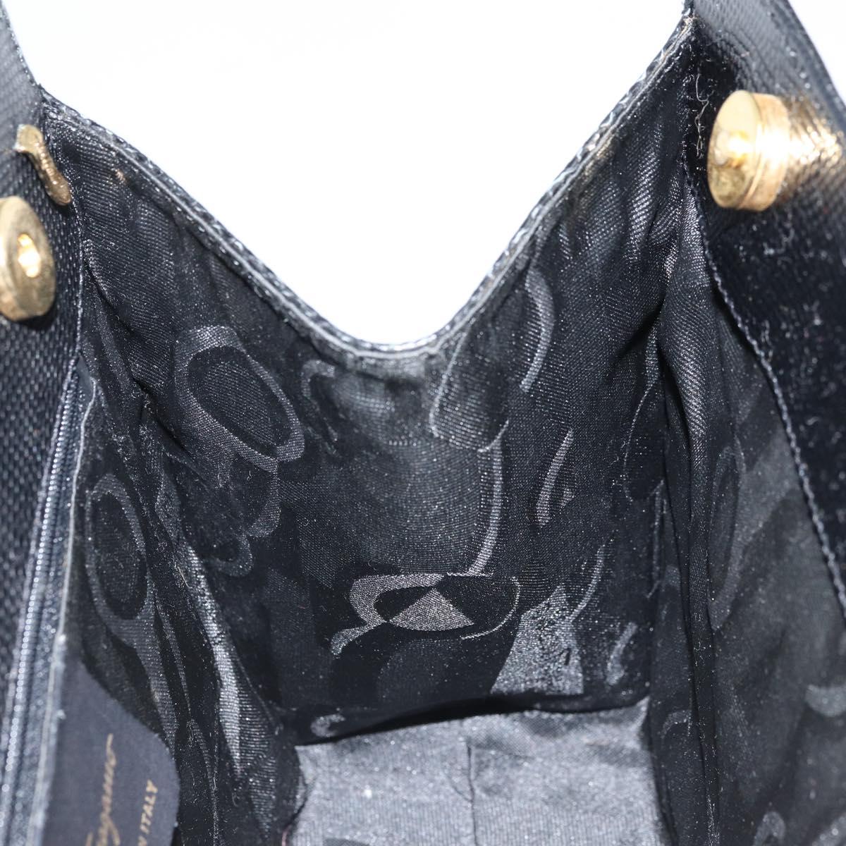 Salvatore Ferragamo Vala Hand Bag Leather Black Gold Auth ka2505