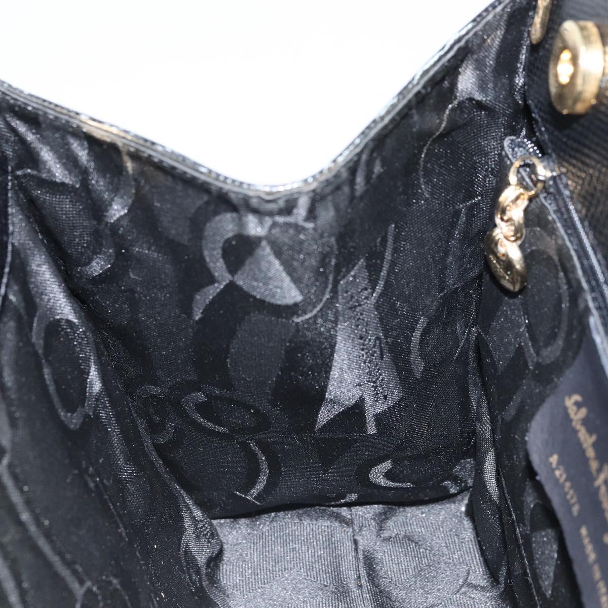 Salvatore Ferragamo Vala Hand Bag Leather Black Gold Auth ka2505