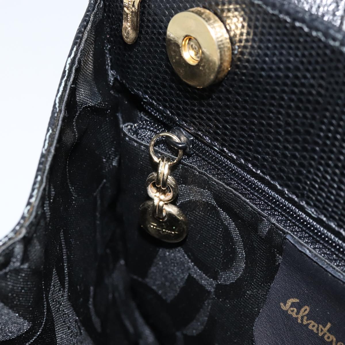 Salvatore Ferragamo Vala Hand Bag Leather Black Gold Auth ka2505