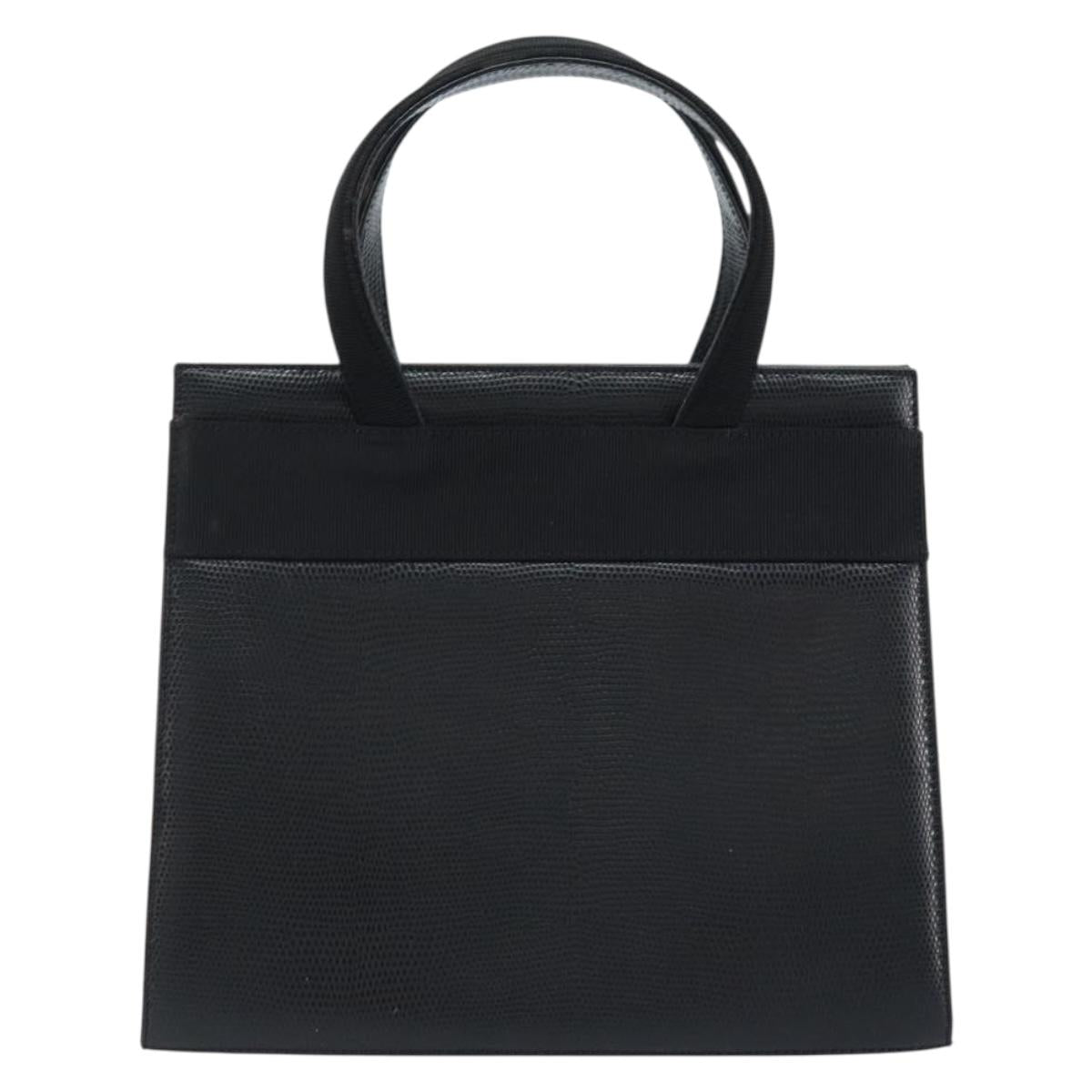 Salvatore Ferragamo Vala Hand Bag Leather Black Gold Auth ka2505