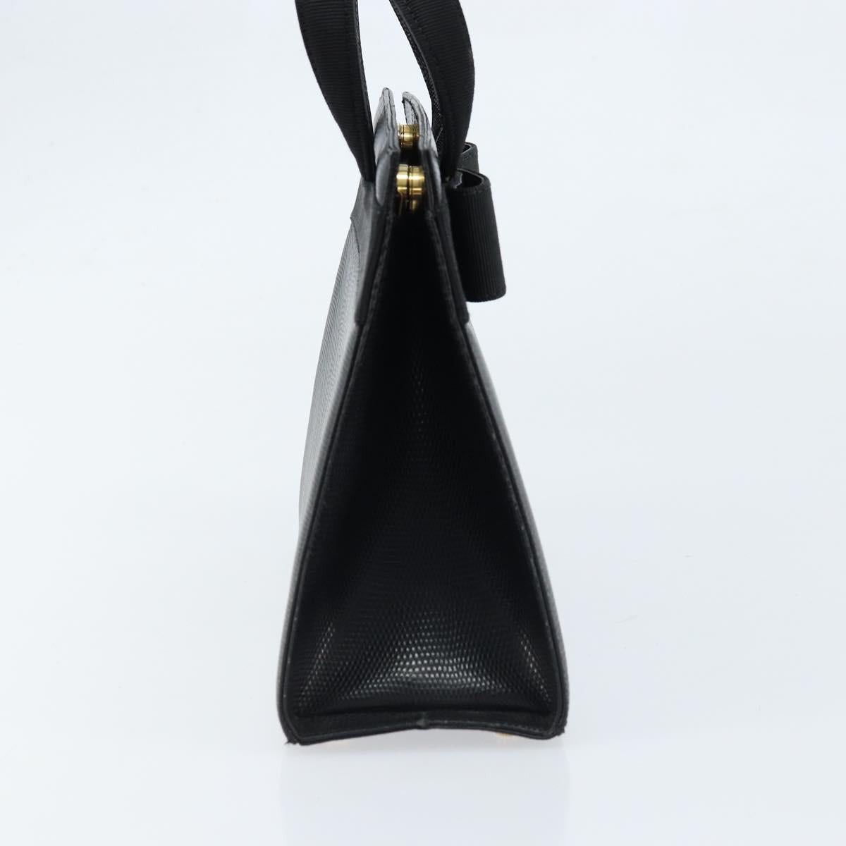 Salvatore Ferragamo Vala Hand Bag Leather Black Gold Auth ka2505