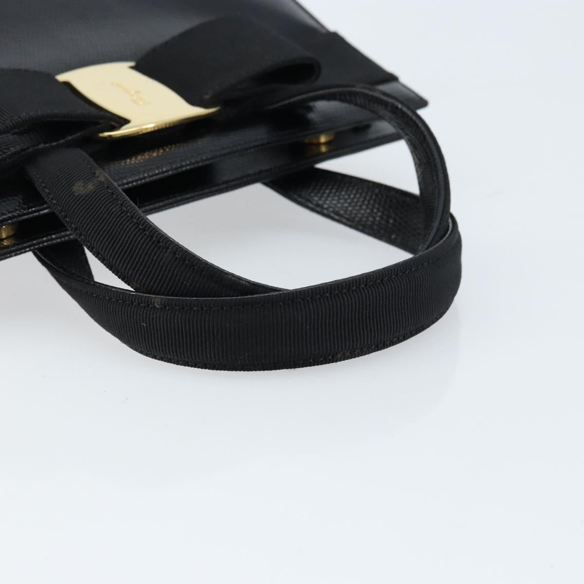Salvatore Ferragamo Vala Hand Bag Leather Black Gold Auth ka2505
