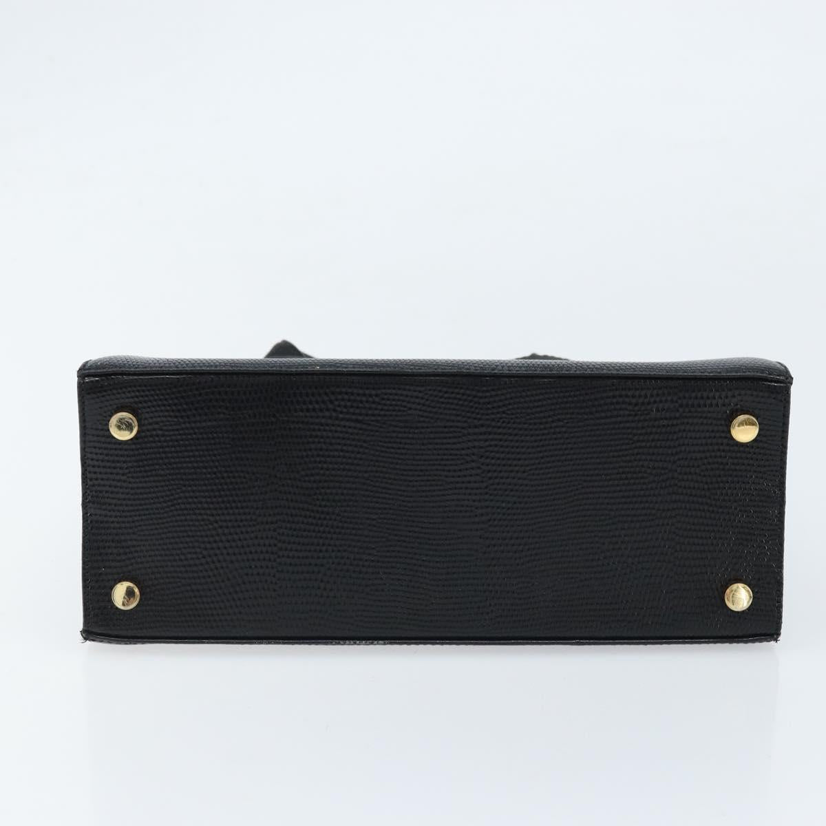 Salvatore Ferragamo Vala Hand Bag Leather Black Gold Auth ka2505