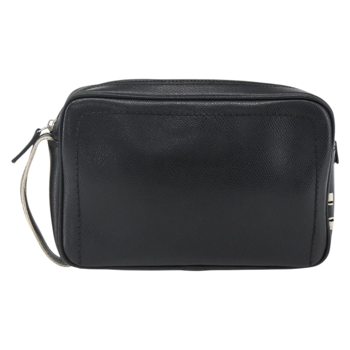 Salvatore Ferragamo Clutch Bag Leather Black Silver Auth ka2510
