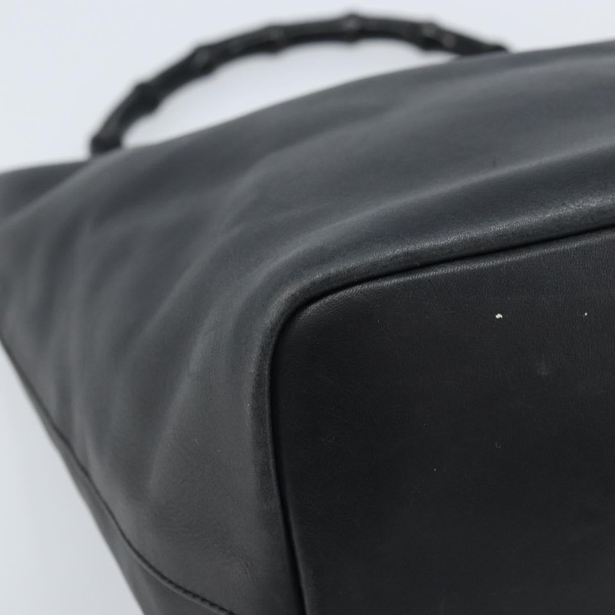 GUCCI Bamboo Hand Bag Leather Black Silver 000 0531 Auth ka2522