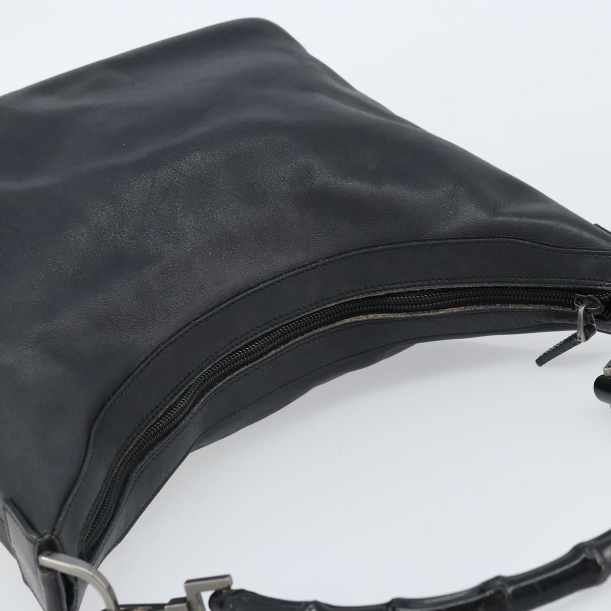 GUCCI Bamboo Hand Bag Leather Black Silver 000 0531 Auth ka2522