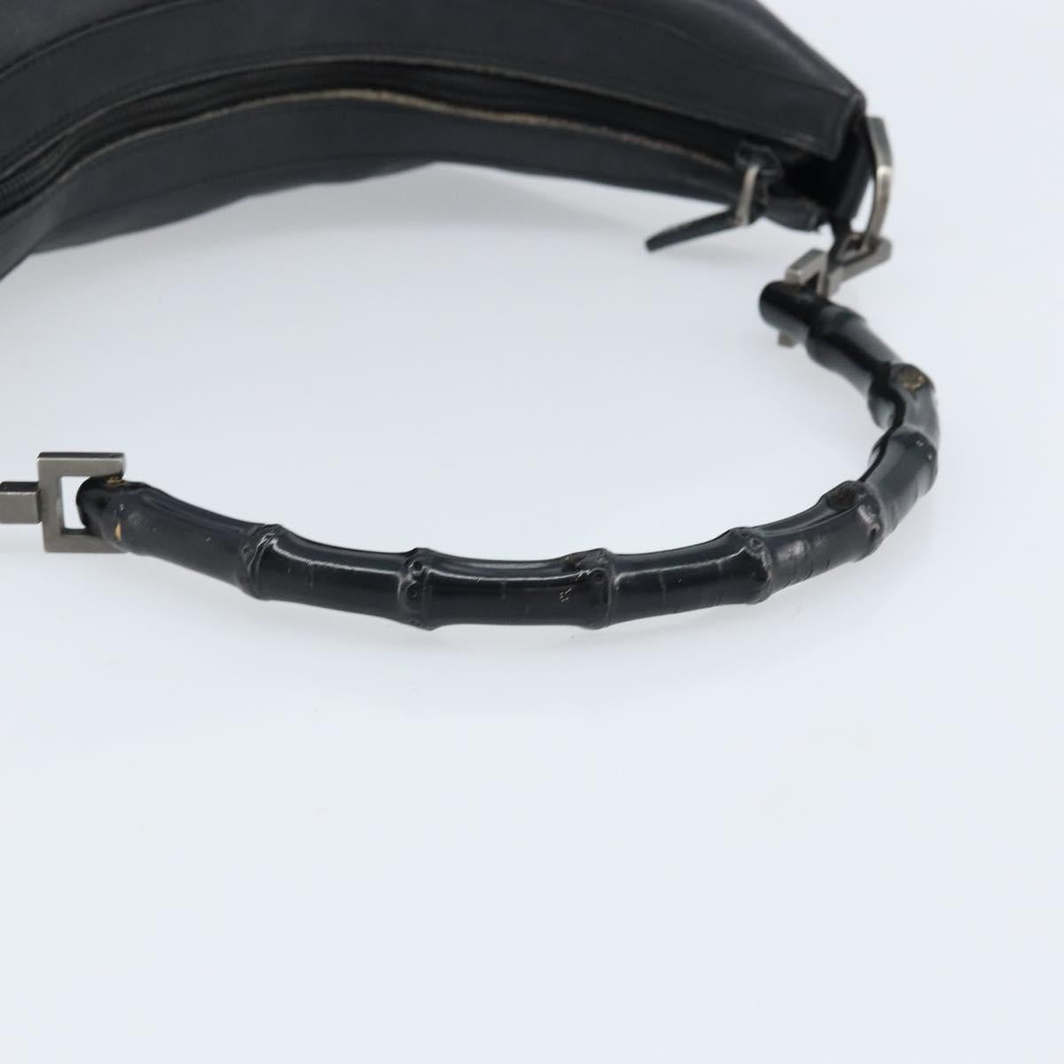 GUCCI Bamboo Hand Bag Leather Black Silver 000 0531 Auth ka2522