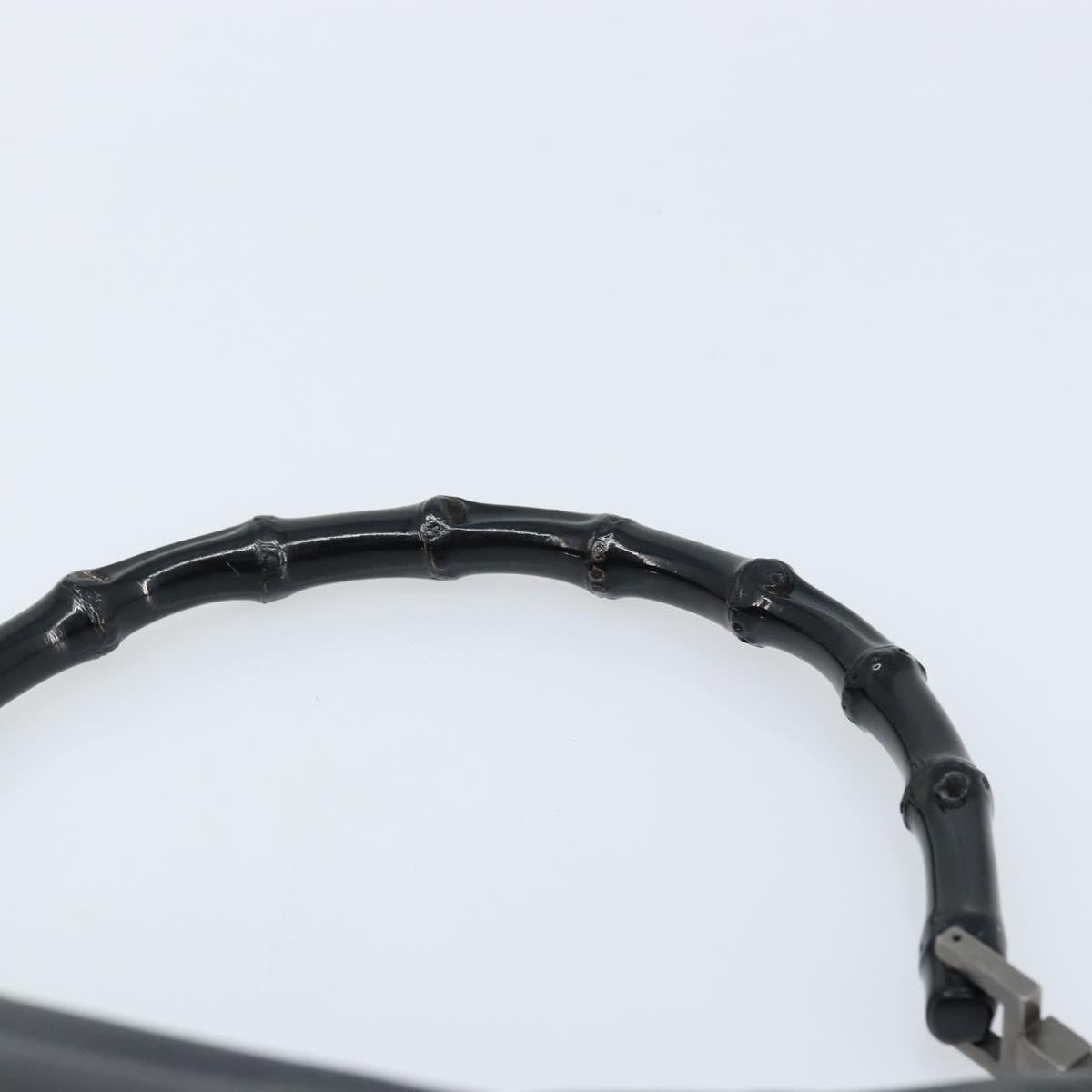 GUCCI Bamboo Hand Bag Leather Black Silver 000 0531 Auth ka2522