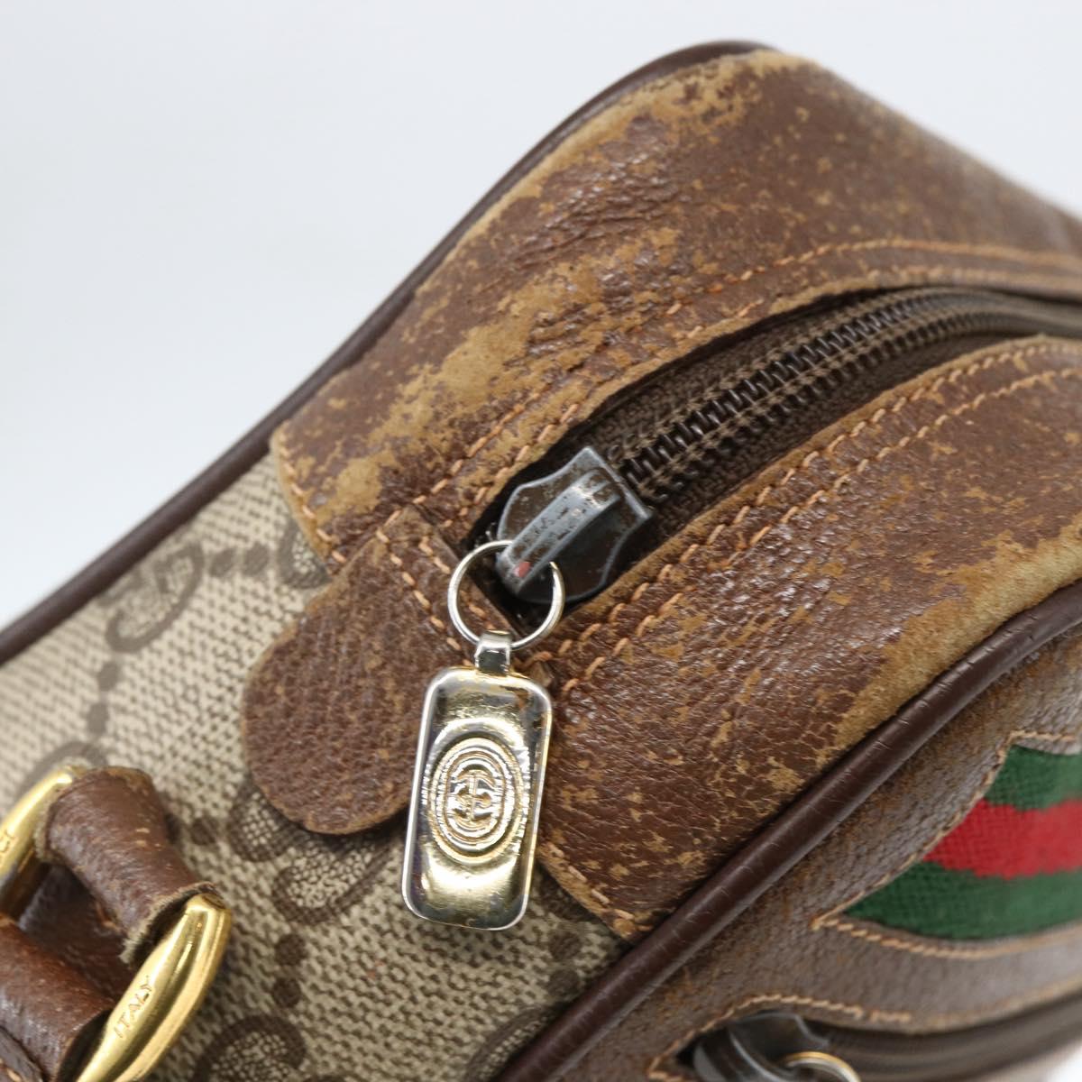 GUCCI GG Supreme Web Sherry Line Bag PVC Beige Gold 56 02 087 Auth ka2524