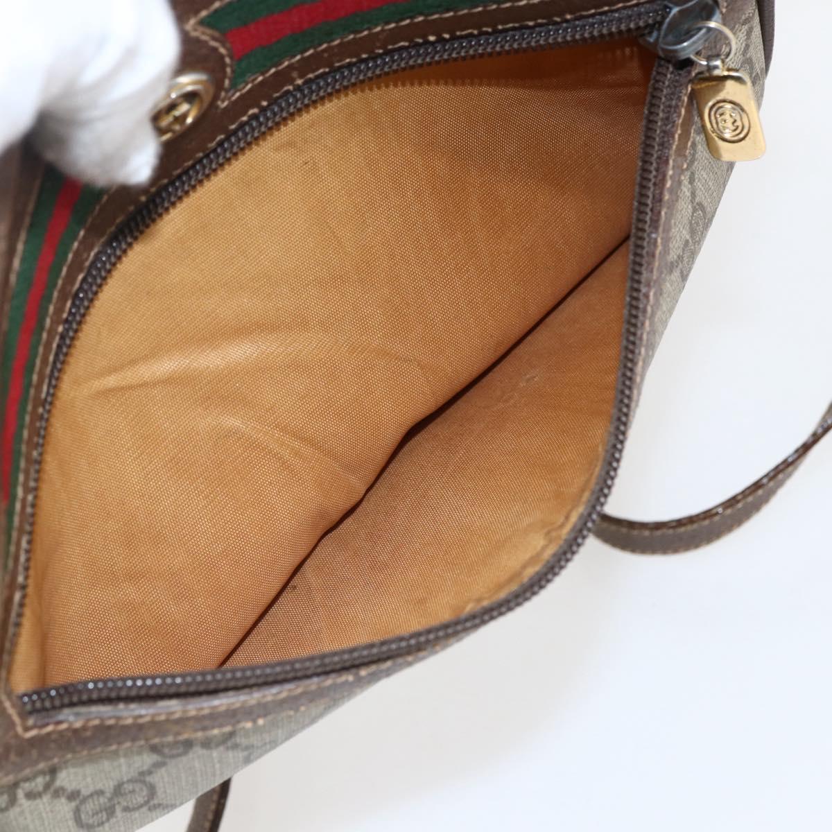 GUCCI GG Supreme Web Sherry Line Bag PVC Beige Gold 56 02 087 Auth ka2524