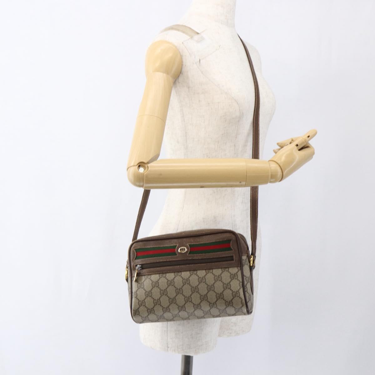 GUCCI GG Supreme Web Sherry Line Bag PVC Beige Gold 56 02 087 Auth ka2524