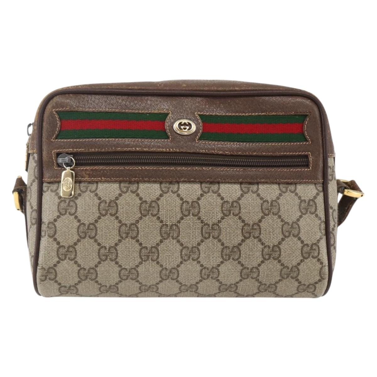 GUCCI GG Supreme Web Sherry Line Bag PVC Beige Gold 56 02 087 Auth ka2524