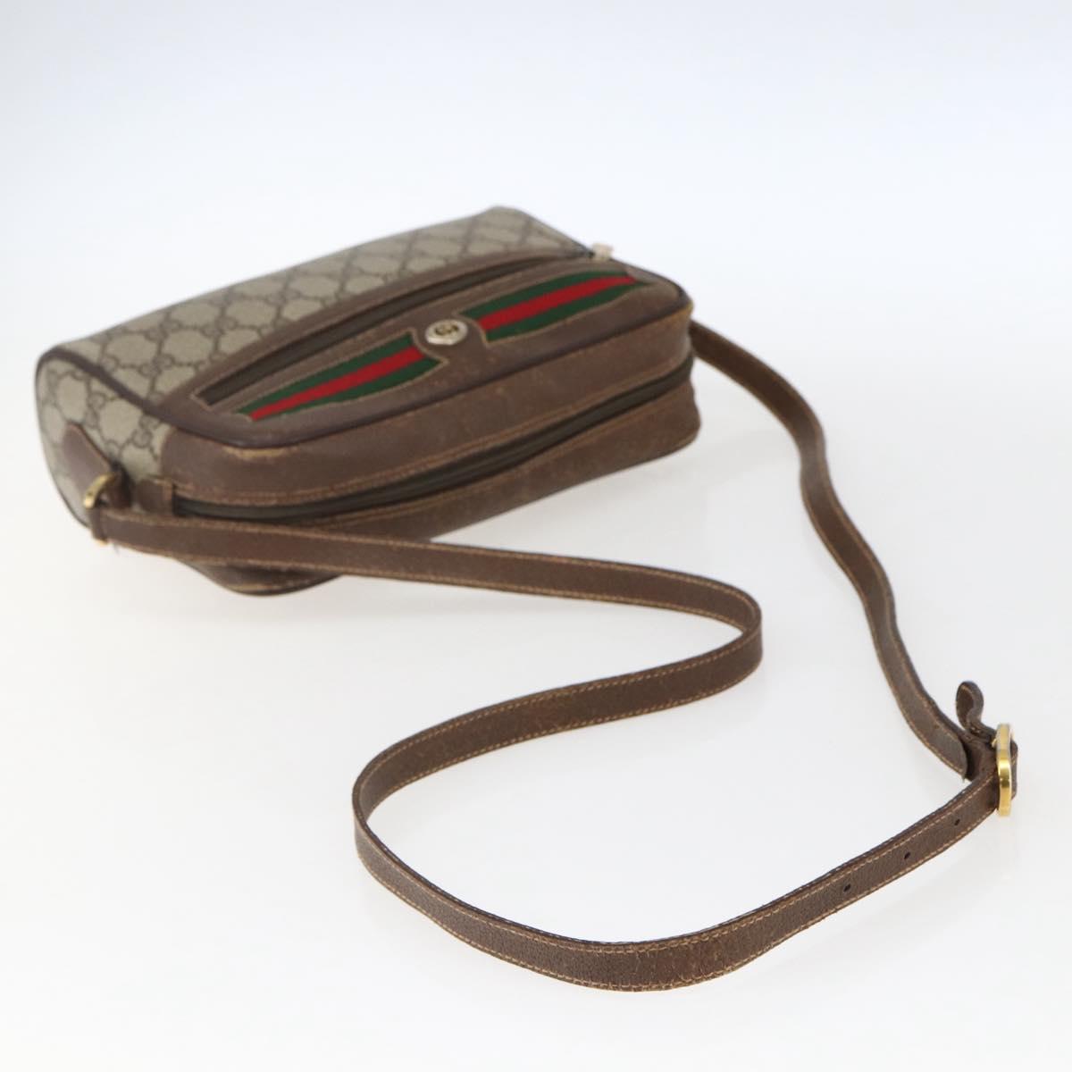 GUCCI GG Supreme Web Sherry Line Bag PVC Beige Gold 56 02 087 Auth ka2524