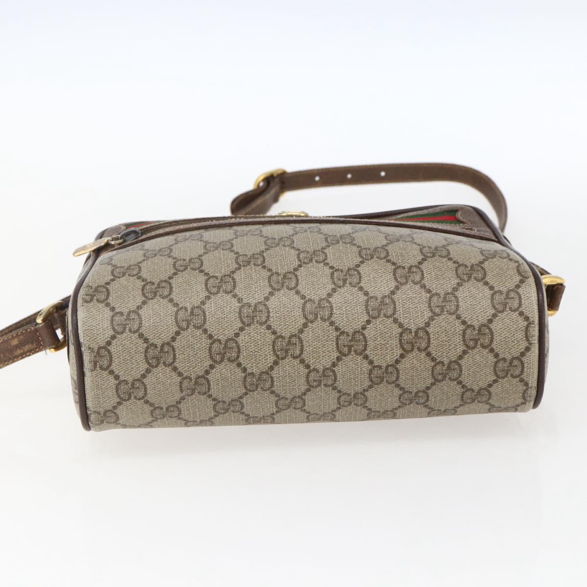 GUCCI GG Supreme Web Sherry Line Bag PVC Beige Gold 56 02 087 Auth ka2524