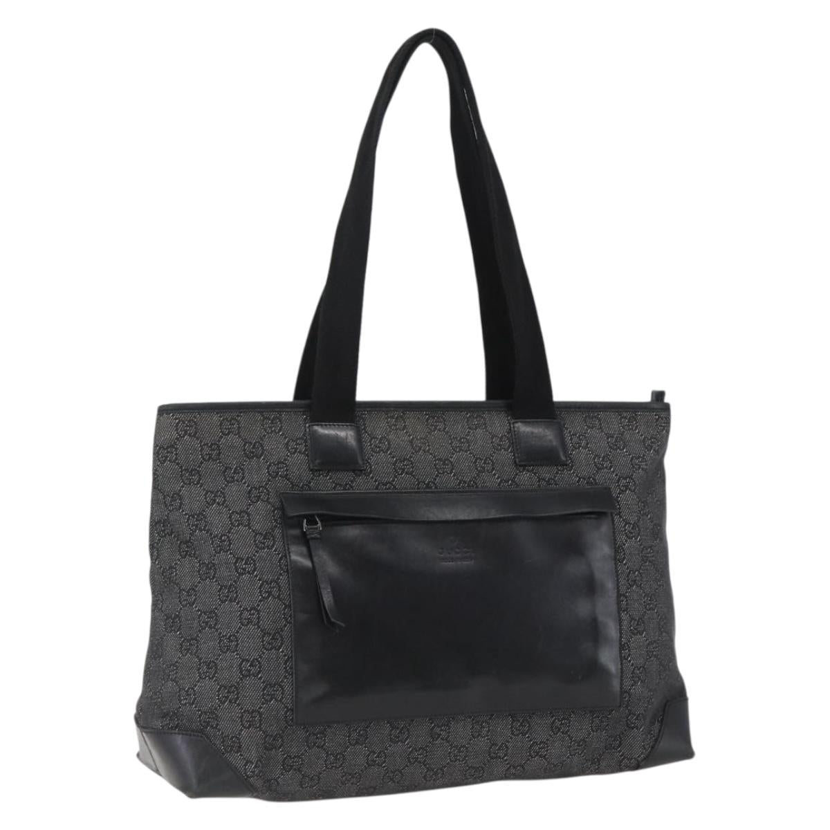 GUCCI GG Canvas Tote Bag Black Silver 34339 Auth ka2529