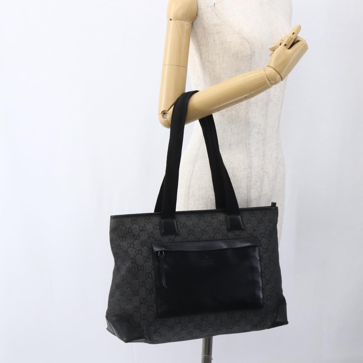 GUCCI GG Canvas Tote Bag Black Silver 34339 Auth ka2529