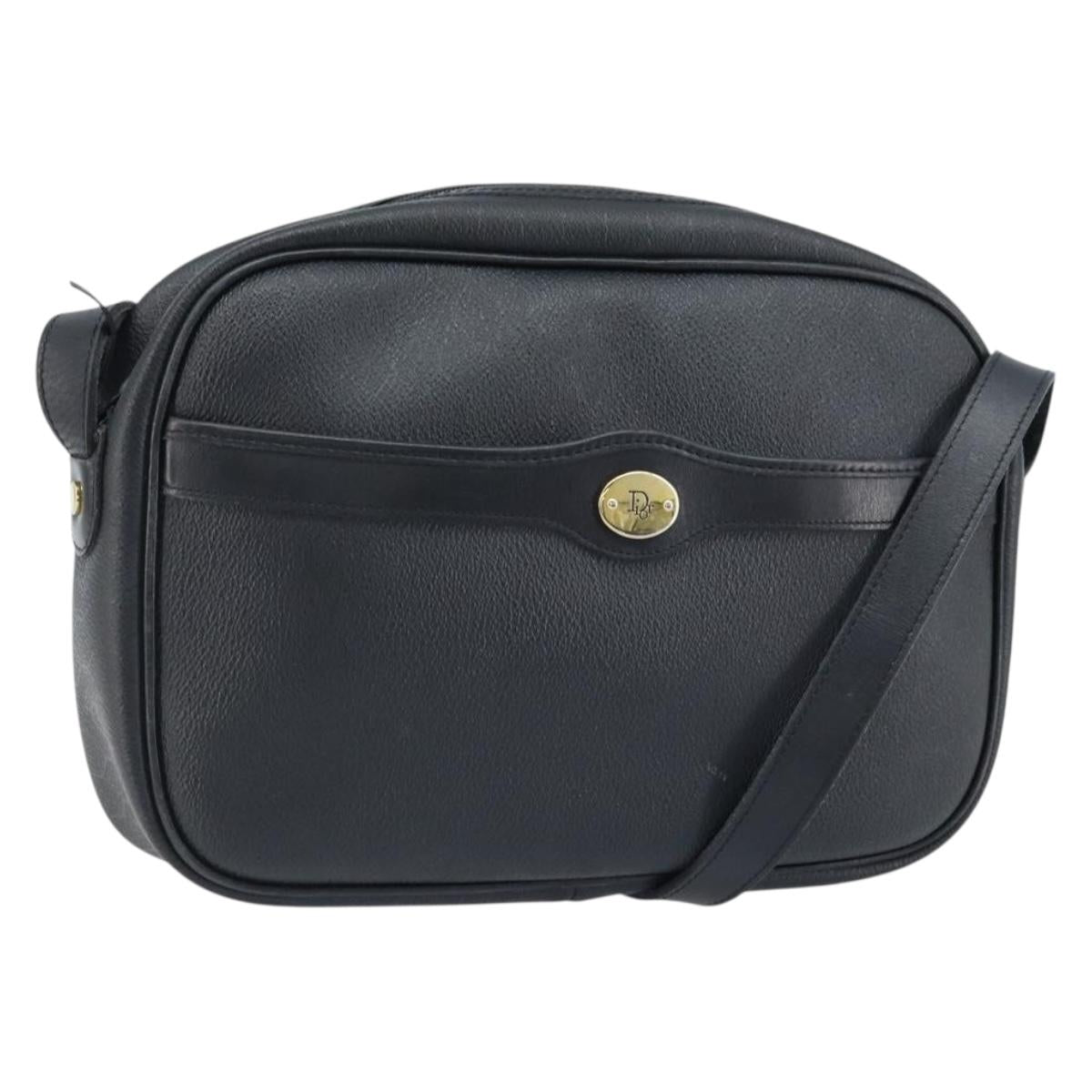 Christian Dior Honeycomb Canvas Shoulder Bag PVC Black Gold Auth ka2533