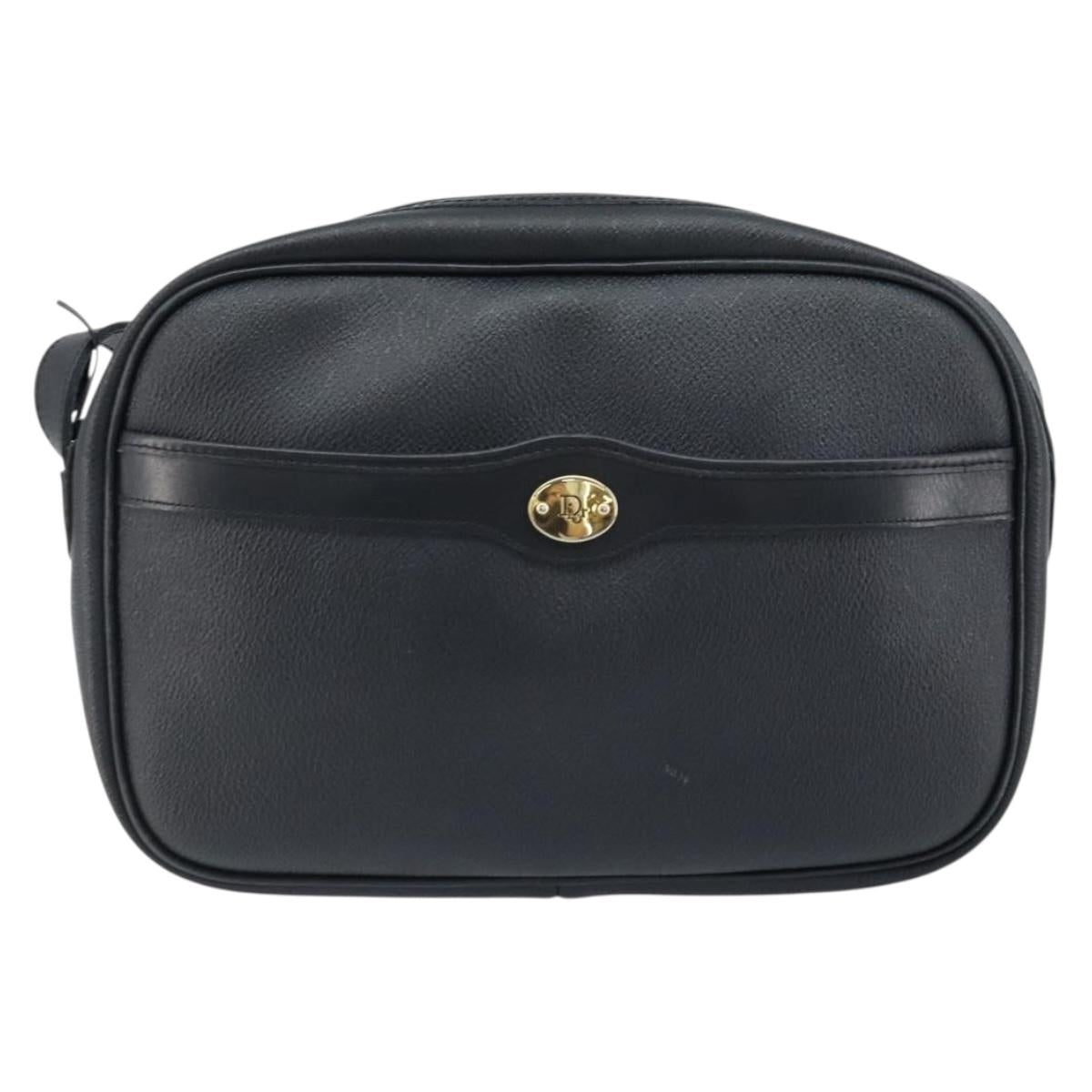 Christian Dior Honeycomb Canvas Shoulder Bag PVC Black Gold Auth ka2533