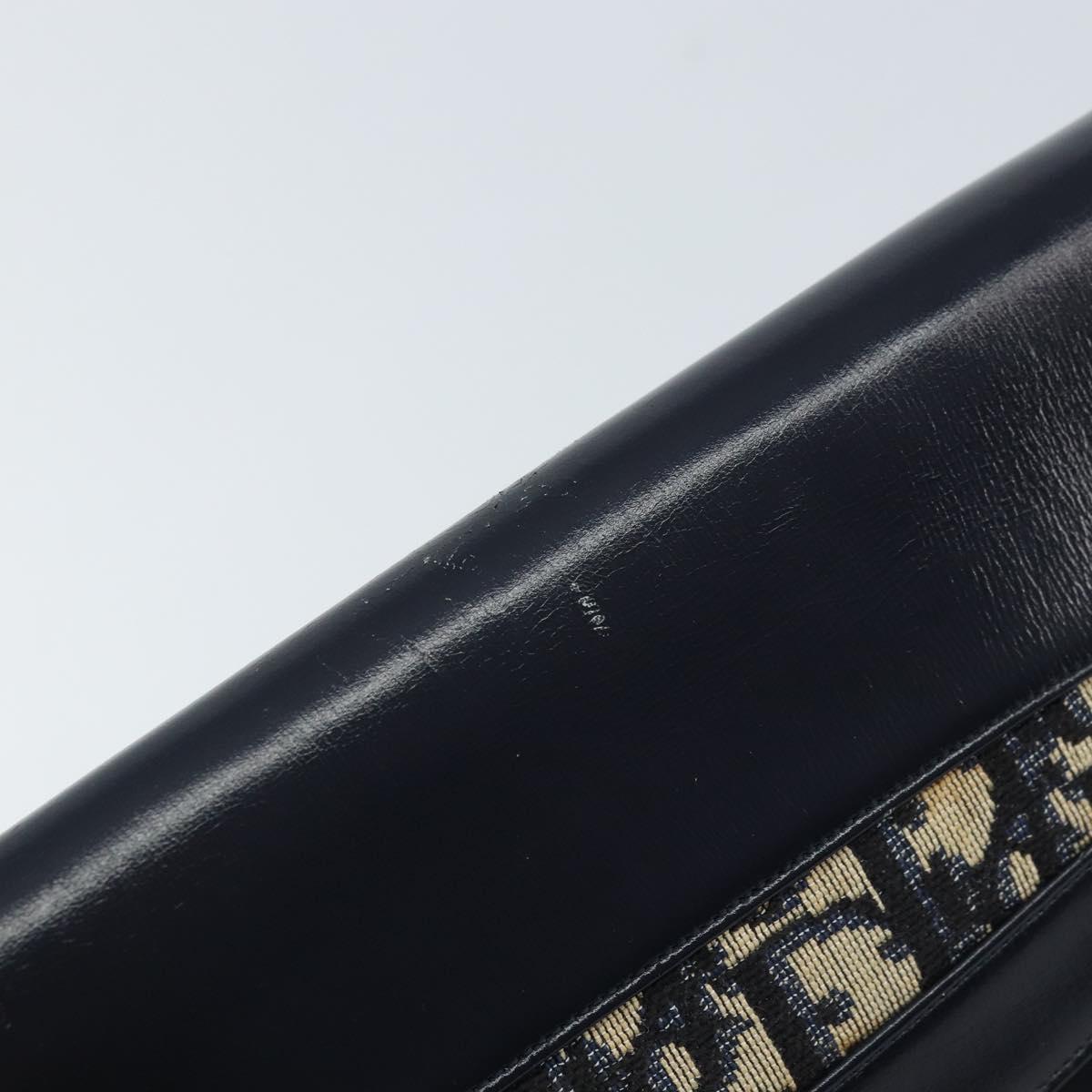 Christian Dior Trotter Canvas Clutch Bag Leather Navy Silver Auth ka2535