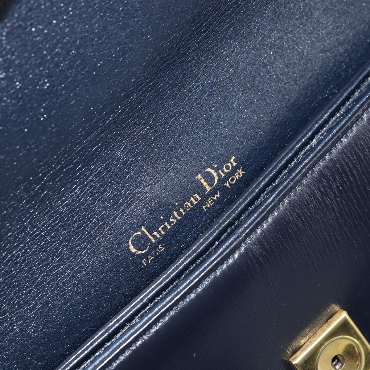 Christian Dior Trotter Canvas Clutch Bag Leather Navy Silver Auth ka2535
