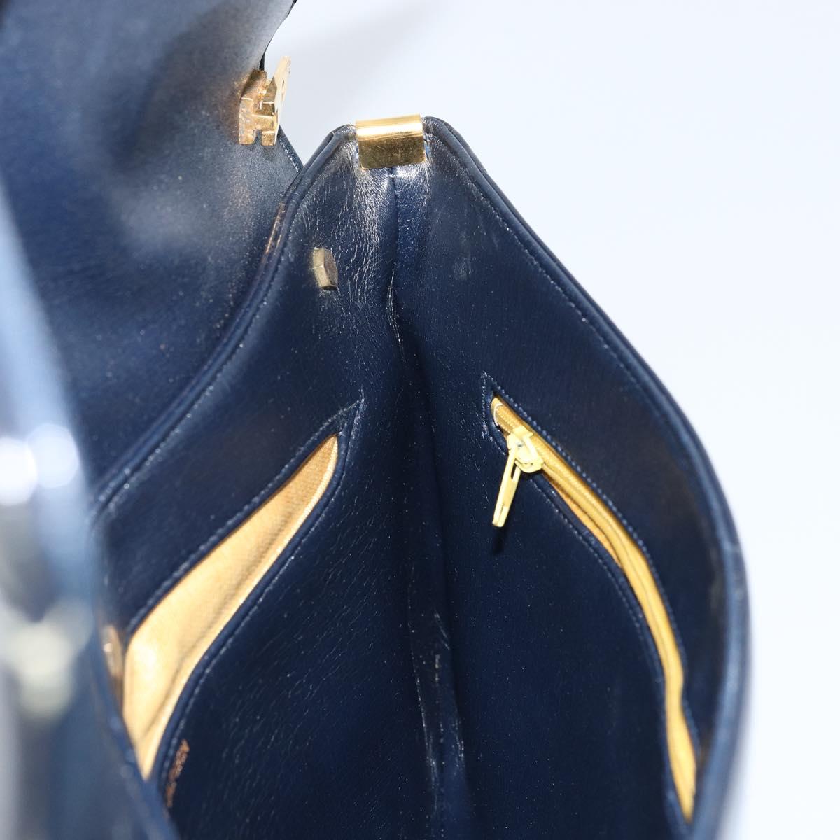 Christian Dior Trotter Canvas Clutch Bag Leather Navy Silver Auth ka2535